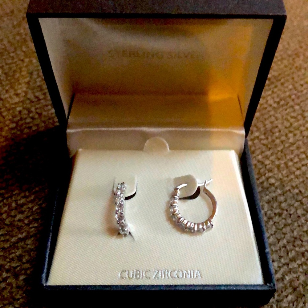 Sterling silver, cubic zirconia hoop earrings